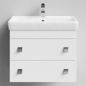 Тумба "Квадро" 70 см подвесная  белая с раковиной Дрея 70