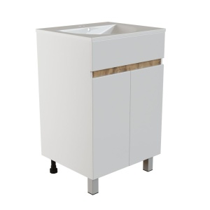 Тумба "БРИКС-50" 2 створки белый/дуб под раковину "Breeze 50" мебельный (Sanita Luxe) (ПВХ)