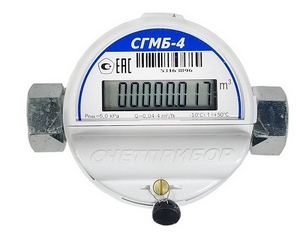 Счетчик газа Ø3/4" СЧЕТПРИБОР (ОРЕЛ) СГМБ-4 малогабарит. встроенный термокорректор (ТК) (10)