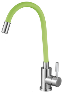 Смеситель для кухни нерж. сталь на гайке гибкий излив зеленый картридж Ø35 SOLONE EZA4-F090GN