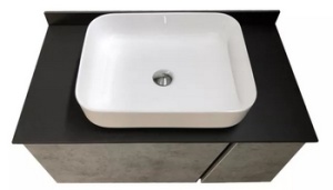 Тумба-умывальник COMFORTY "Эдинбург-90" бетон светл. с черн. столеш, с раковиной COMFORTY