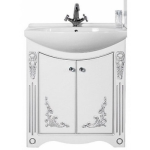 Тумба "Кармен" 75 см белая (патина: серебро) с раковиной Лагуна 75