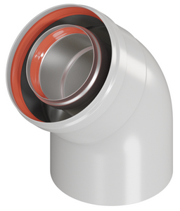 Колено 45° Ø60/100мм (коаксиальное) промежуточное раструб.(наружный Ø100мм мама/папа) KRATS